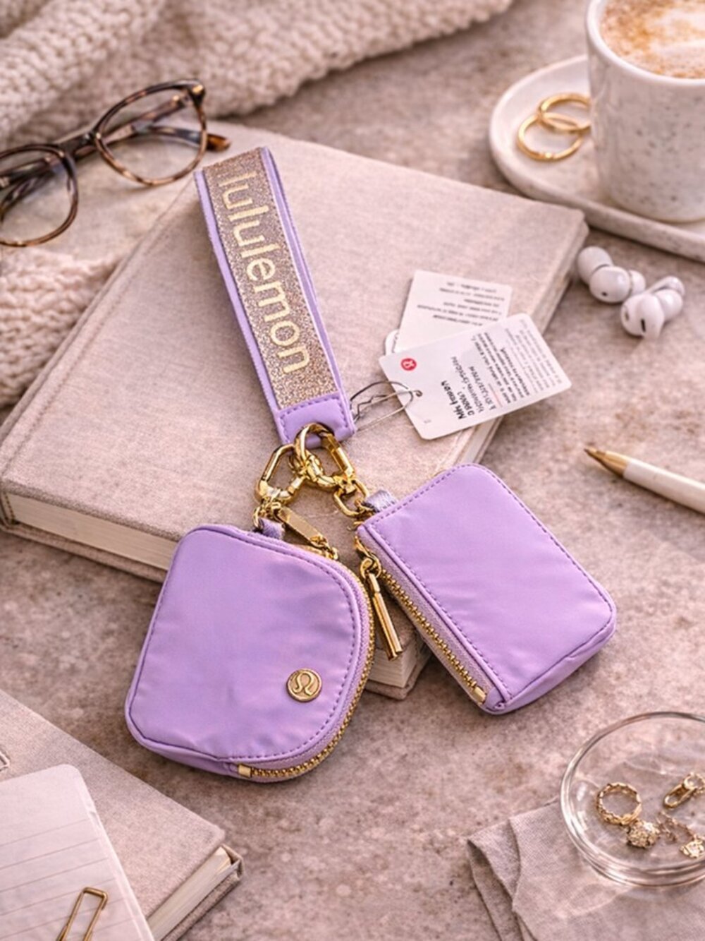 Lululemon Dual Pouch Wristlet Lilac Gold Hardware NWT Mini Wallet Bag